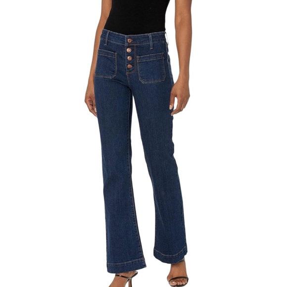 OAT New York Wide Leg Wide Hem Button Close Sailor Style Blue Denim Jean Size 29 - Picture 1 of 10